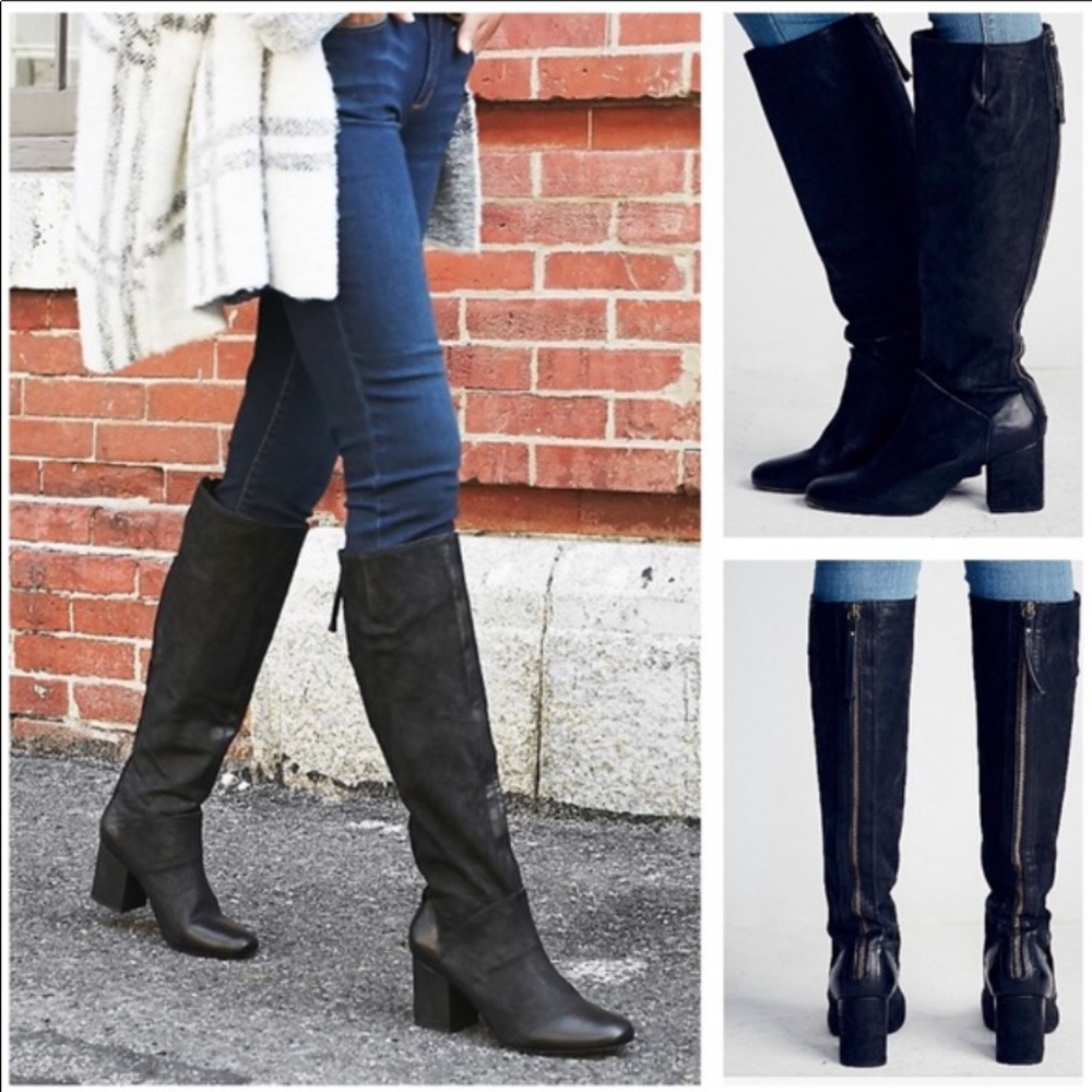 Free People Leather Newcastle Black Tall Boot NIB
